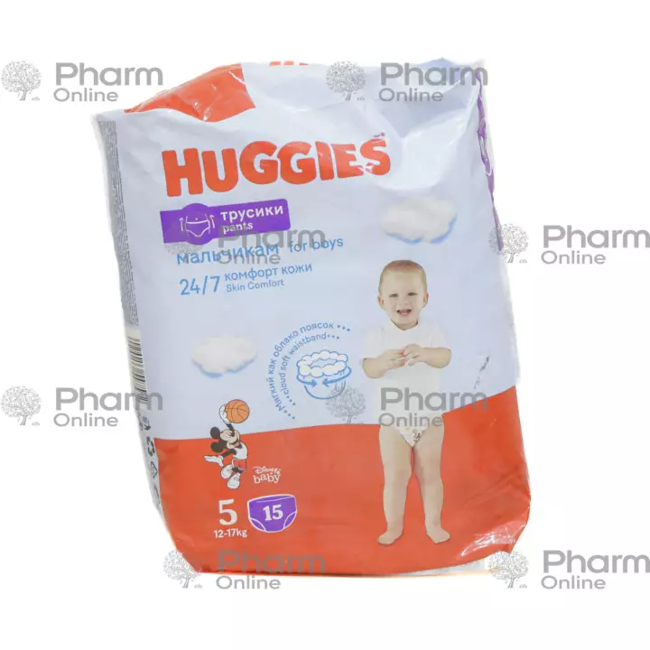 Uşaq bezi Huggies qısa tuman şalvar 5 12-17kq oğlanlar üçün №15 (Rusiya)