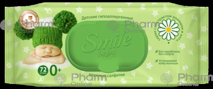 Smile Baby yaş salfetlər uşaqlar üçün çobanyastığı və aloevera (3984) № 72