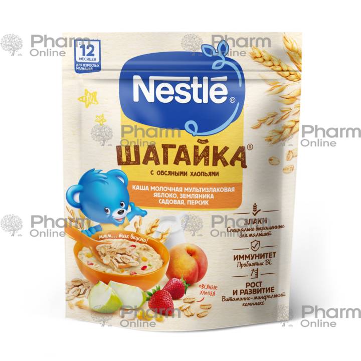 Нестле Детское питание Каша молочное яблоко, клубника, персик 12 месяцев