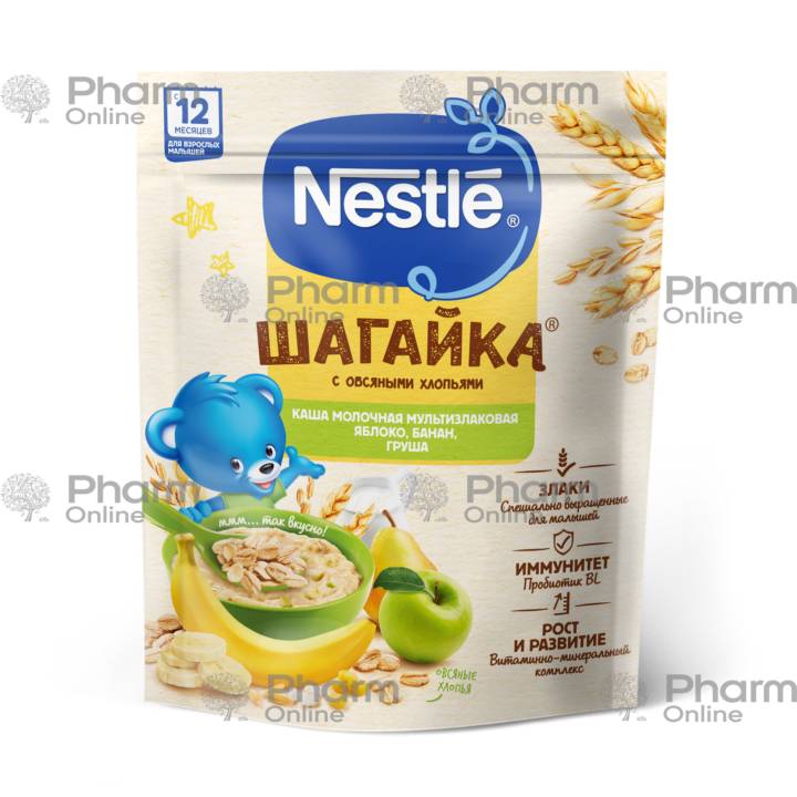 Детское питание Нестле каша Шагайка молочная 4 элаков с яблоко,банан и груша с12-ти мес.