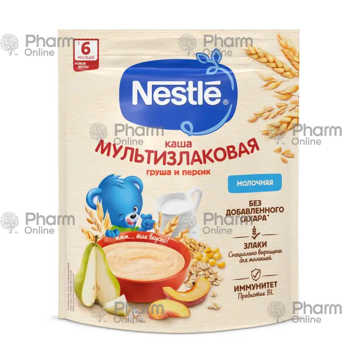 Baby food Nestlé Multigrain porridge/milk with pear and peach from 6 months. 200 gr
