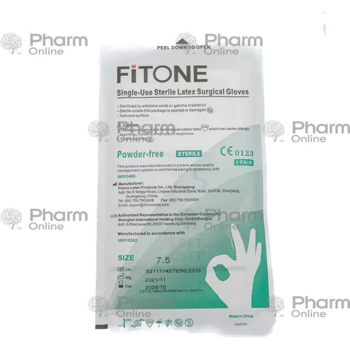 Перчатки стерильные  №7,5 (латекс,без пудры) (Прочее) (Fitone latex products) (Китай)