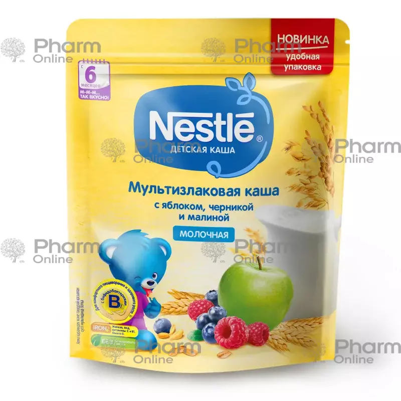 Uşaq qidası Nestle sıyığı 6 aylıqdan alma, qaragilə və moruq ilə çox yarmalı/süd (3496) 200 qr