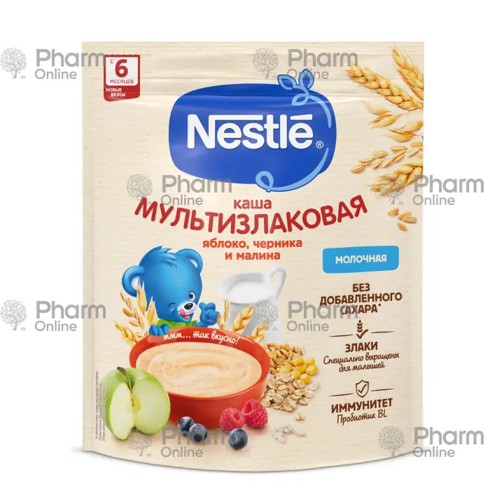 Uşaq qidası Nestle sıyığı 6 aylıqdan alma, qaragilə və moruq ilə çox yarmalı/süd (3496) 200 qr